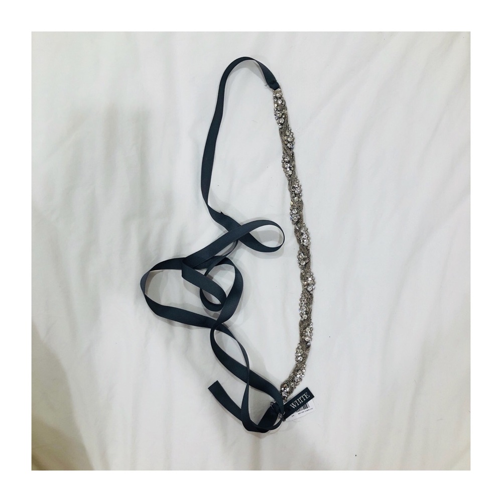 White by Vera Wang Braided Crystal Mesh Chain Sash